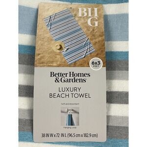 6x3 Better Homes & Gardens Luxury Beach Towel Blue Stripe Oversized Cotton Blend